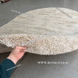 Бежевый с Белым Овальный Ковер С Длинным Ворсом