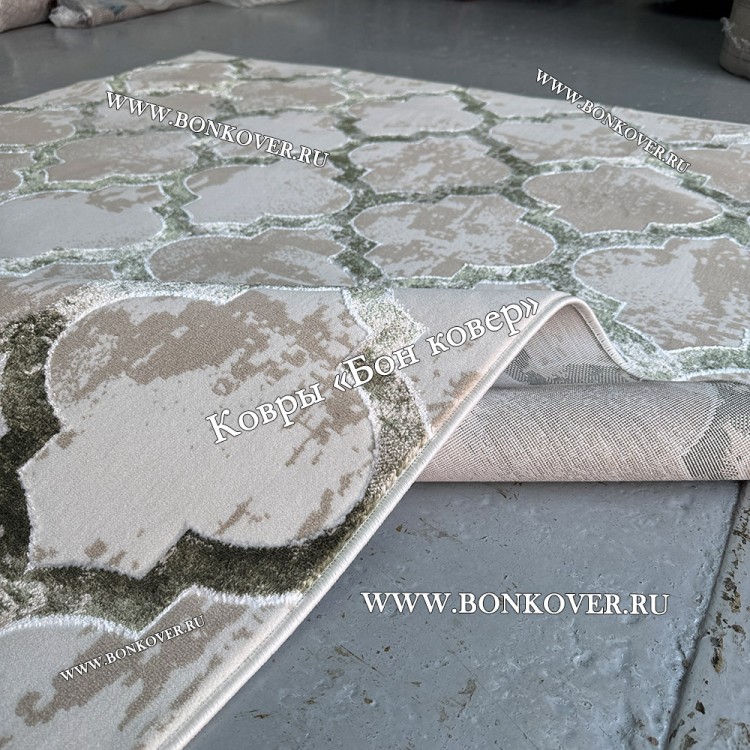 Турецкий Геометрический Ковер Арт 30361 Бежевый с Зеленым